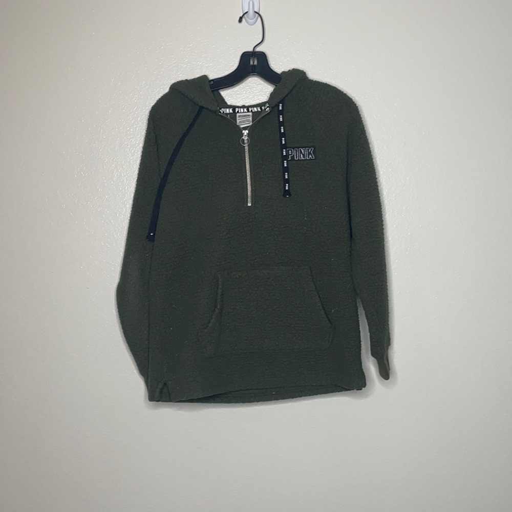 Pink by VS Sherpa Quarter Zip Hoodie Sz XS Green
